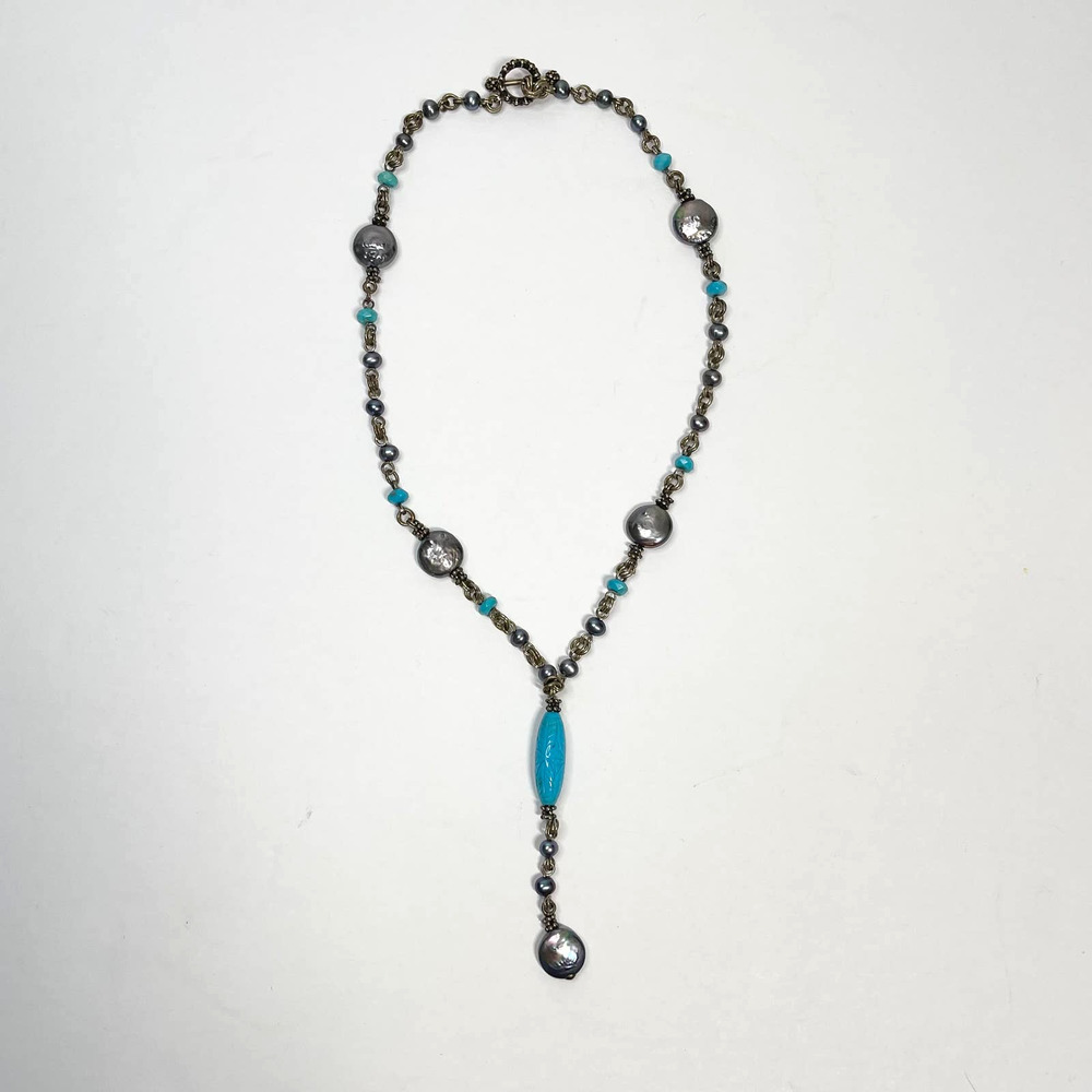 Stephen Dweck Y Necklace Blue Quartz Beads